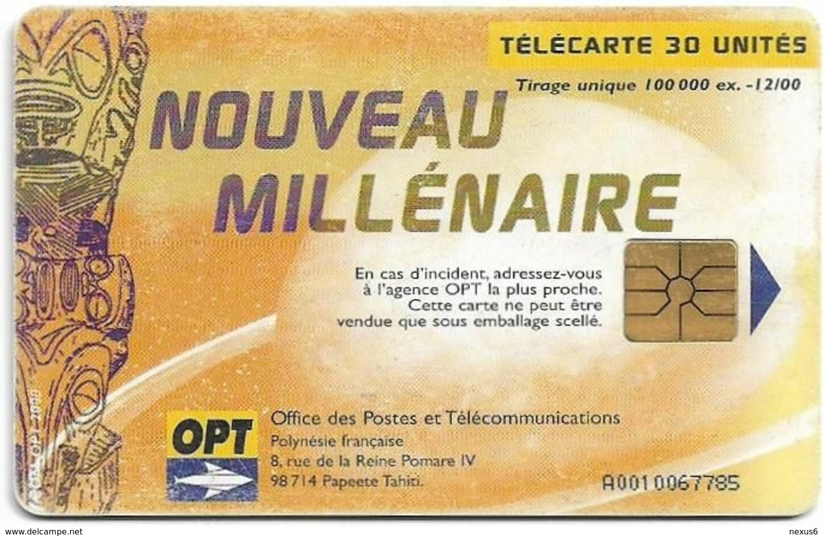 French Polynesia - OPT - Nouveau Millénaire #2 - Gem1A Symmetr. Black, 12.2000, 30Units, 100.000ex, Used - Polynésie Française