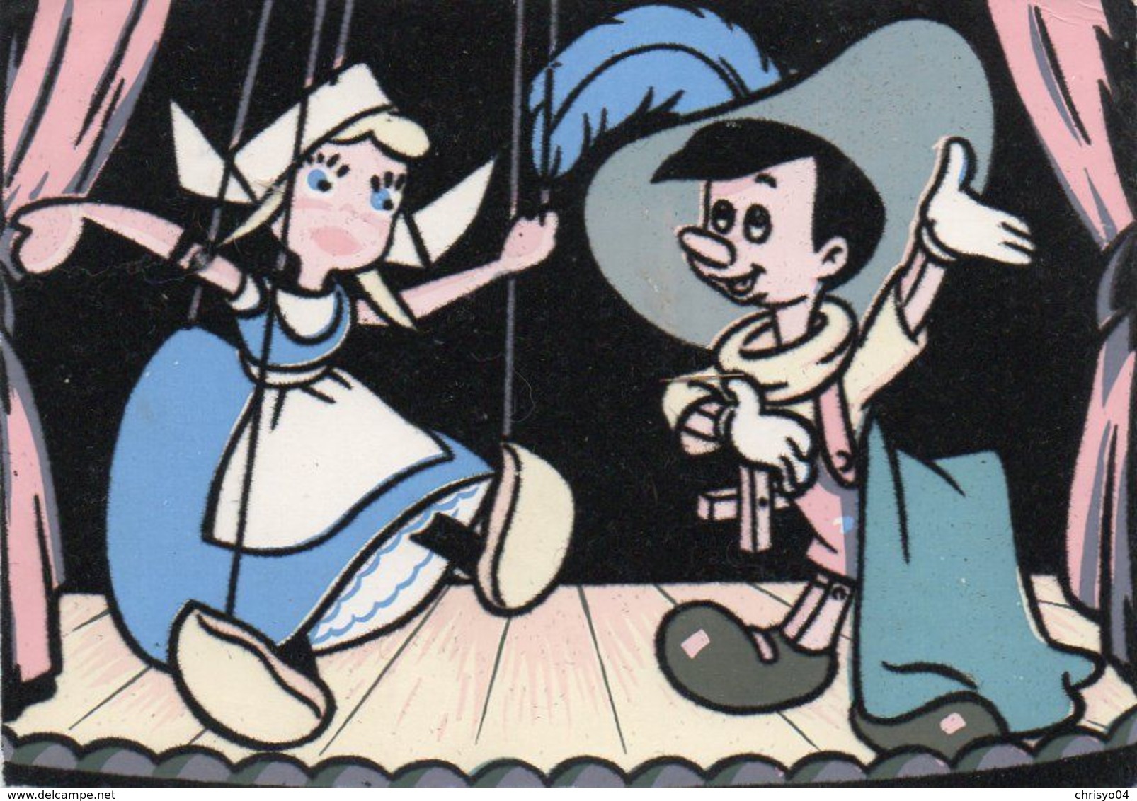 V845Aa   Carte Brodée Velours Pinocchio Jouant Lagardére Cyrano D'Artagnan Marionnette - Fiabe, Racconti Popolari & Leggende