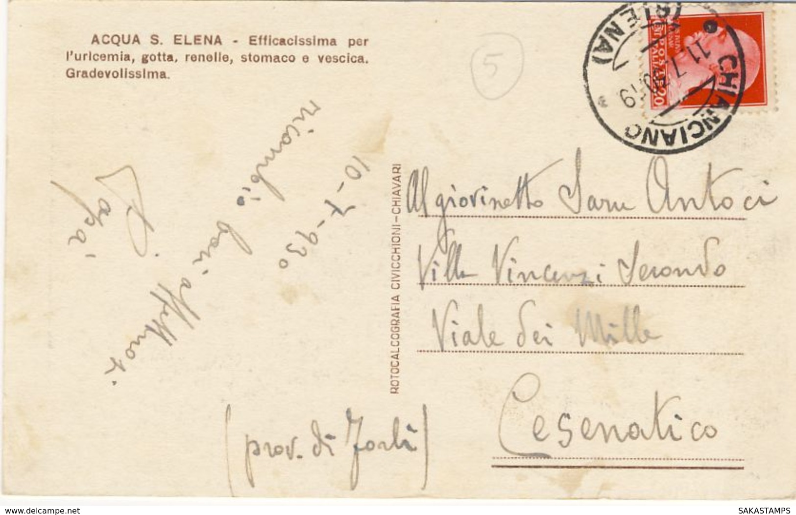1930- Cartolina Chianciano Stazione Climatica Termale-sorgente Sant'Elena Affrancato 20c.Imperiale - Siena