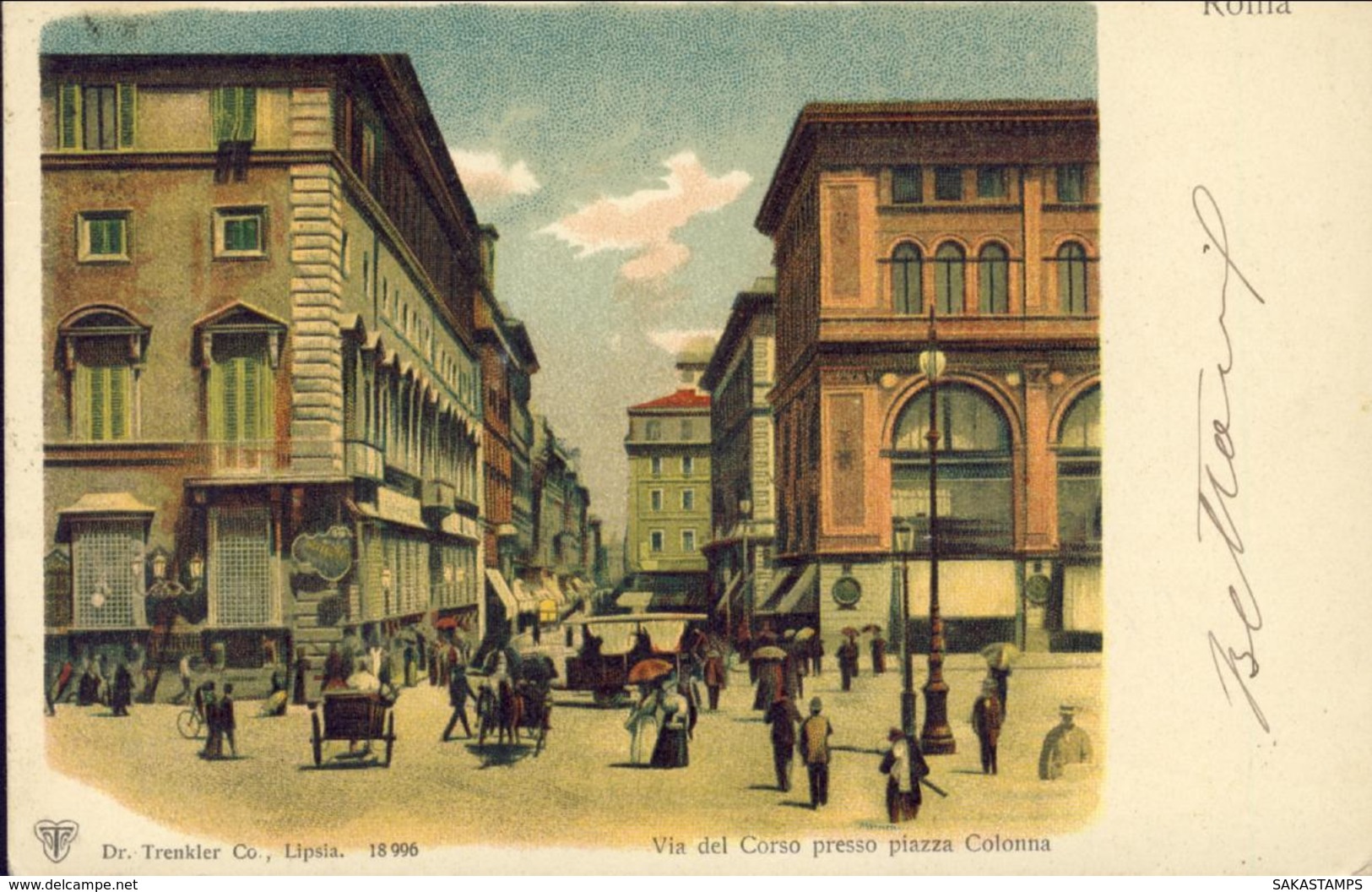 1899-Roma Via Del Corso Presso Piazza Colonna, Cartolina Viaggiata - Autres & Non Classés