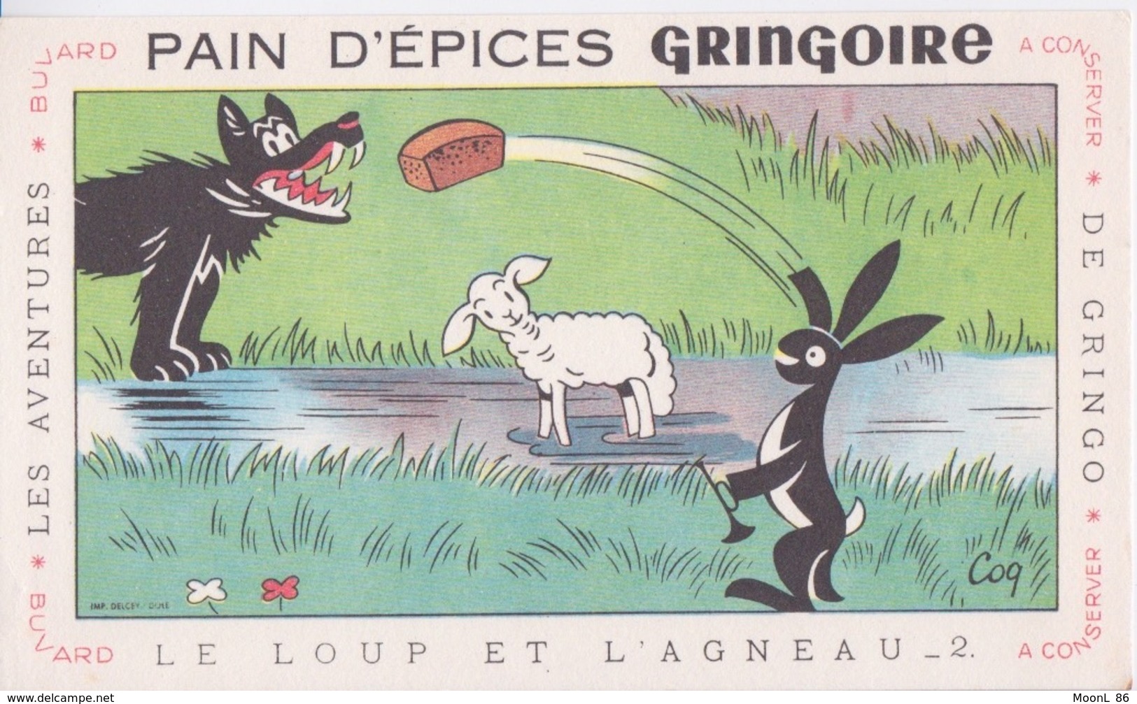 BUVARD - PAIN D'EPICES GRINGOIRE - FABLE DE LA FONTAINE LE LOUP ET L'AGNEAU -LES AVENTURES DE GRINGO  N°2 - Pan De Especias