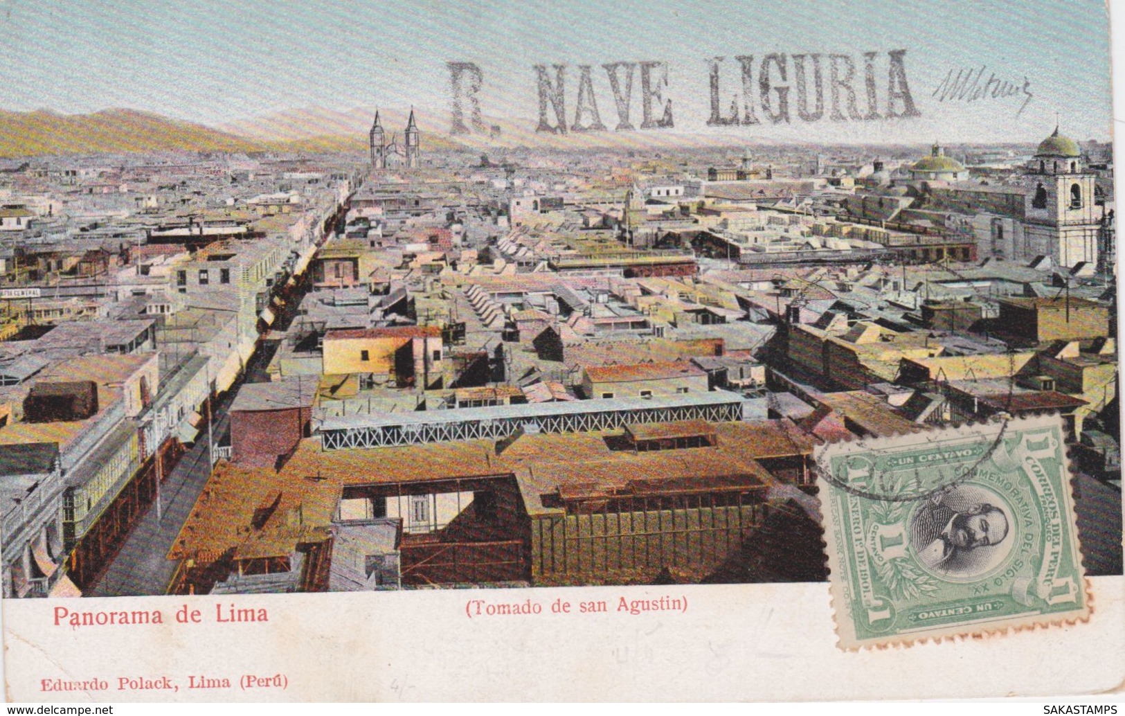 1900circa-Peru Panorama De Lima Bollo R.Nave Liguria Cartolina Viaggiata - Other & Unclassified