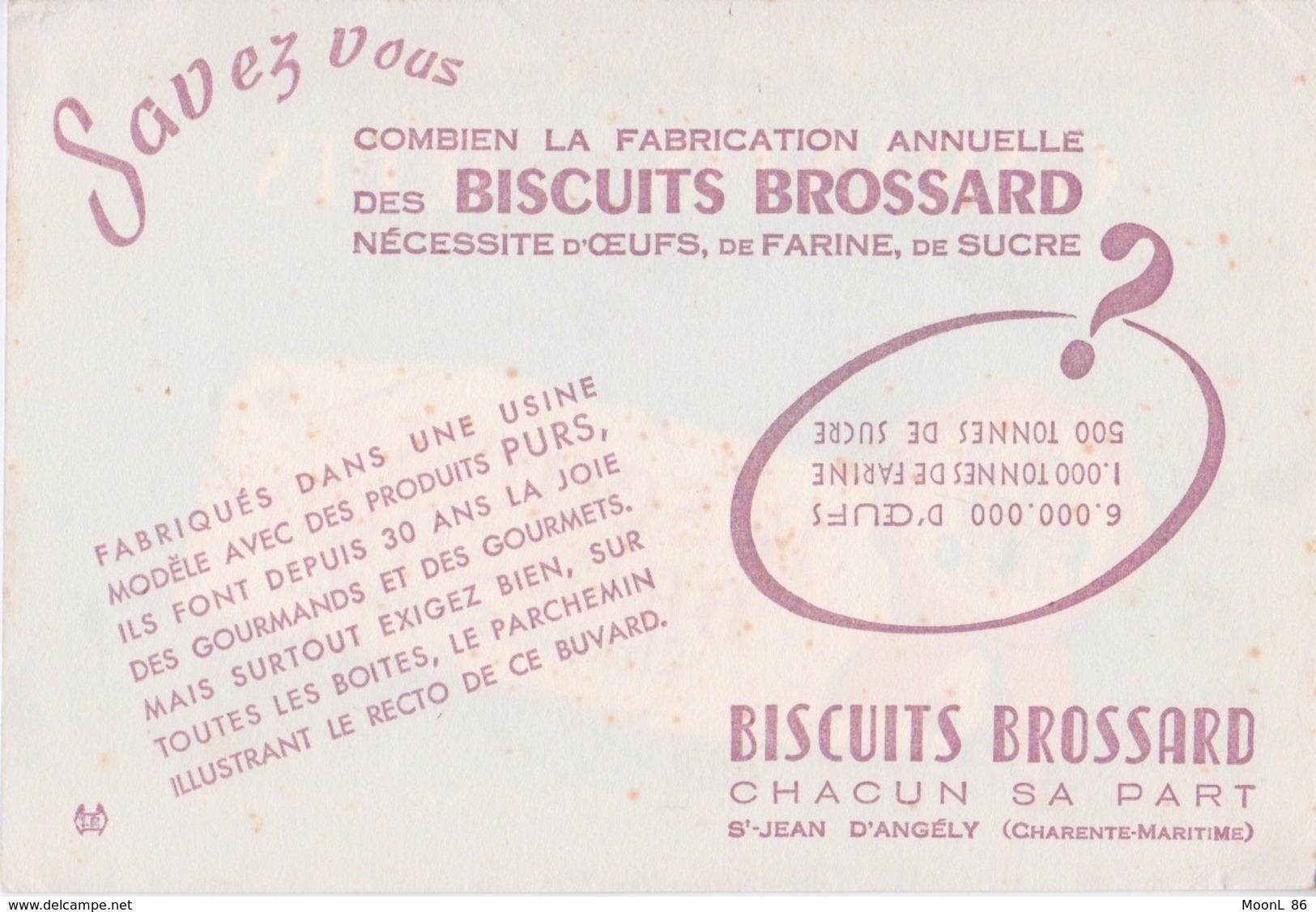 BUVARD - BISCUITS BROSSARD CHACUN SA PART - GARANTIS AUX OEUFS - RECTO VERSO - Sucreries & Gâteaux