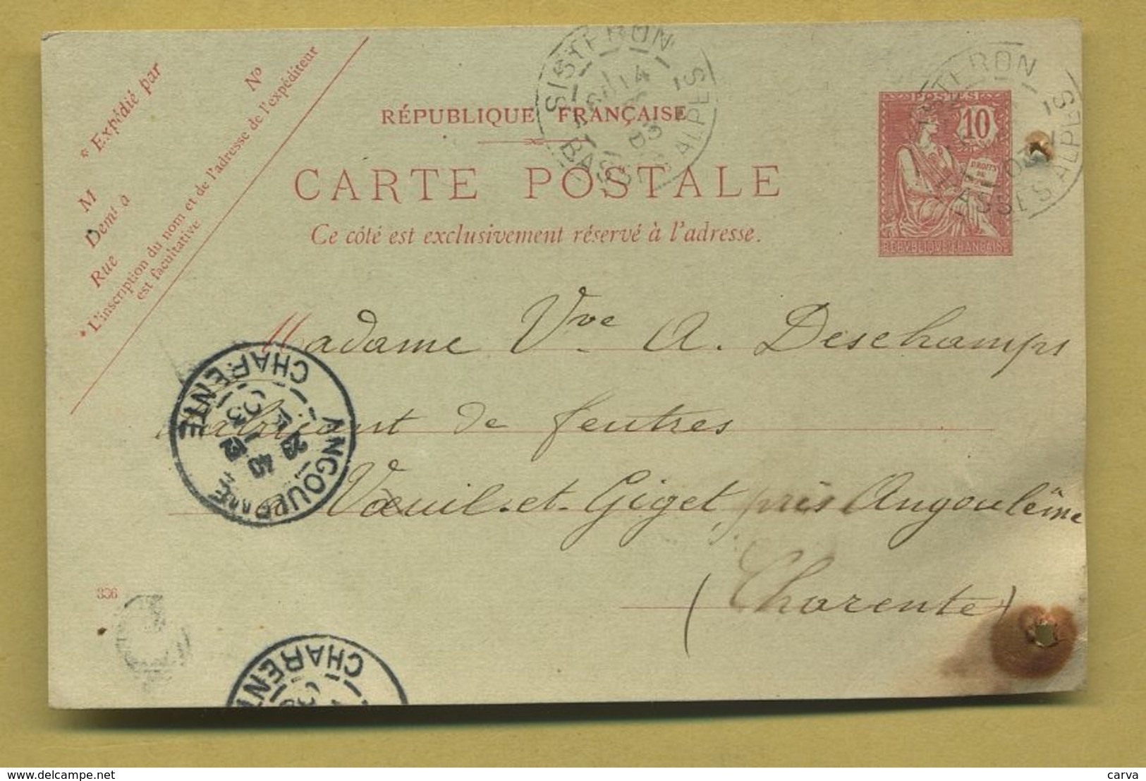 04 Sisteron Hippolyte Gunz ( Oblitération Sisteron 1903 Sur Entier Postal Type Mouchon ) - Sisteron