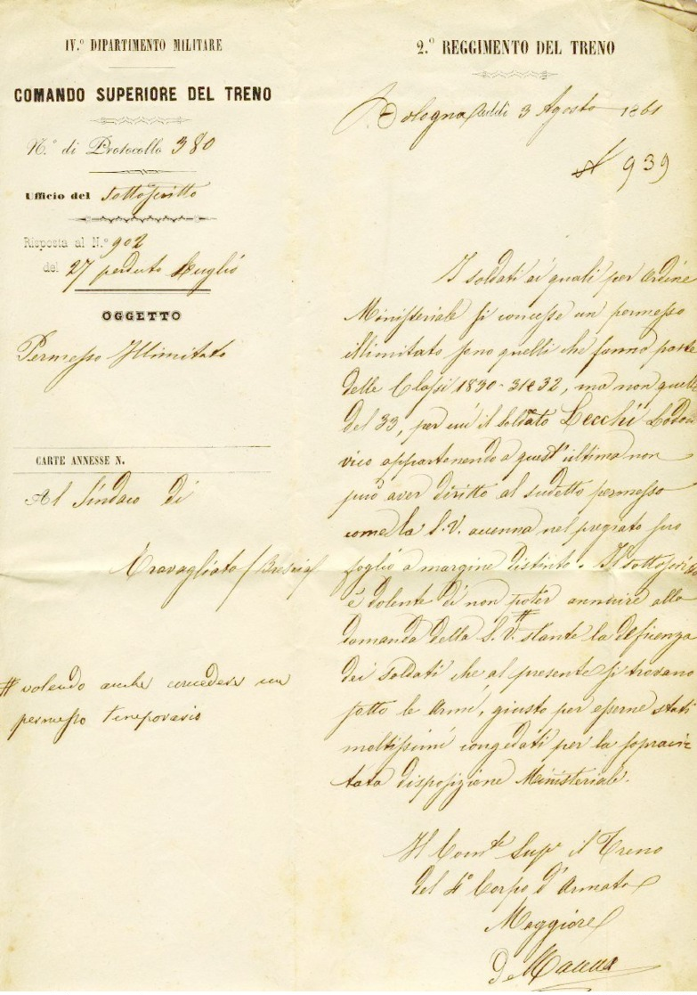 1861-Armata Sarda-Lettera Completa Di Testo Da Bologna A Travagliato.Mobilitazione Per L'occupazione Del Regno Delle Due - Marcophilia