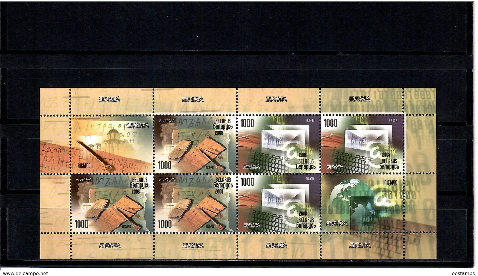 Belarus 2008 . EUROPA 2008, Letters. M/S Of Booklet Of 6 + 2 Labels. Michel #  705-06 HB - Belarus