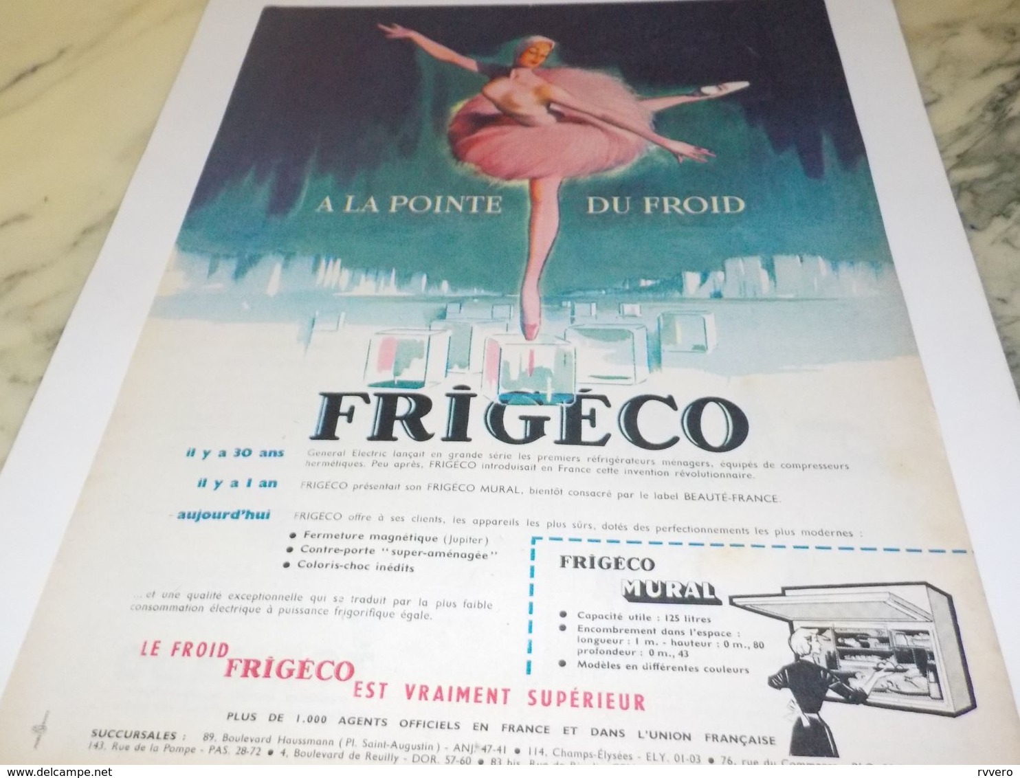 ANCIENNE PUBLICITE A LA POINTE DU FROID  FRIGECO 1958 - Other Apparatus