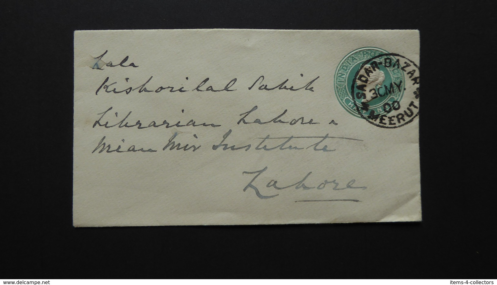 INDIA QV PREPAID POSTAL COVER POSTMARK  SADAR BAZAR MEERUT / LAHORE 1900 - Autres & Non Classés