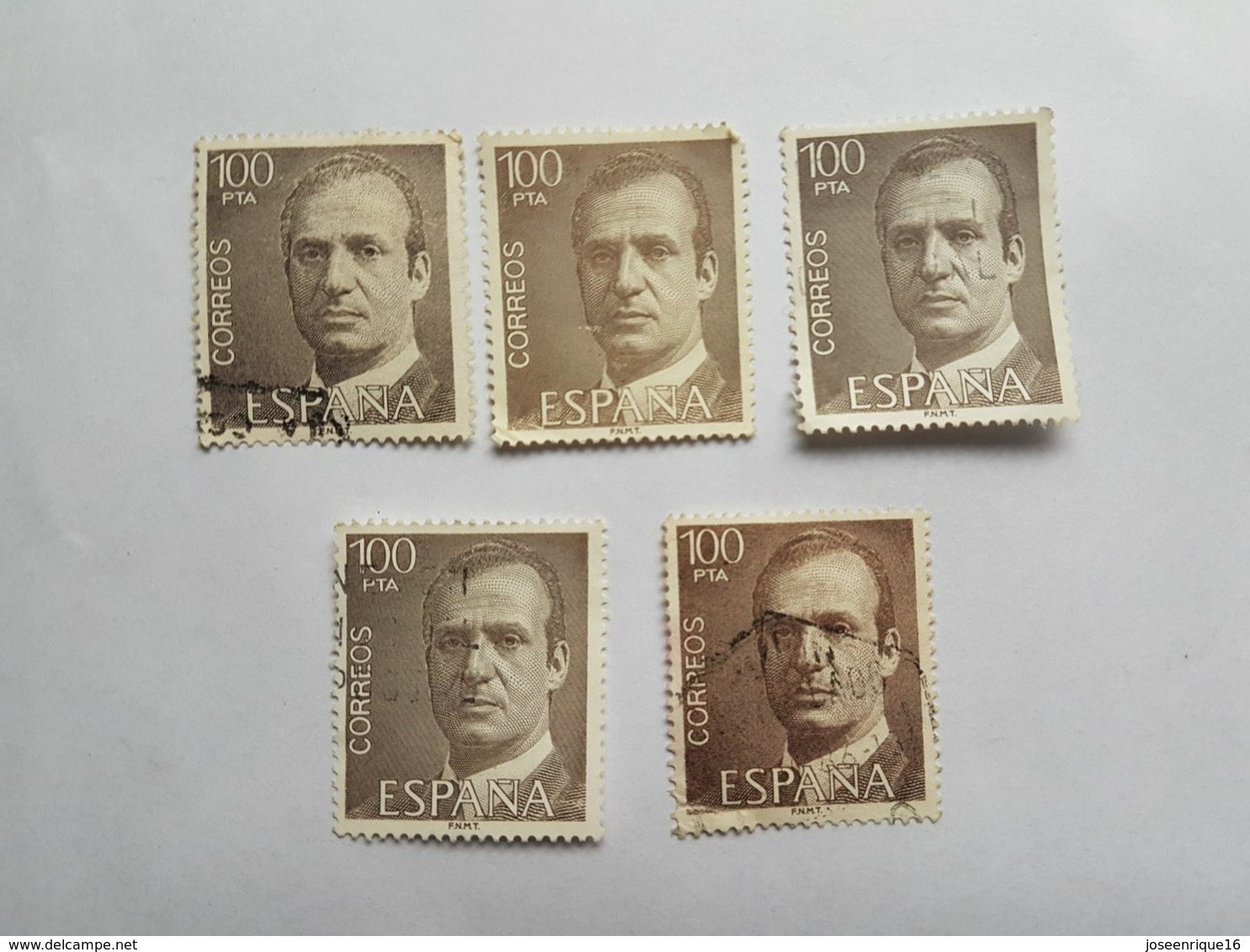 REY JUAN CARLOS CORREOS ESPAÑA 100 PTA - 5 SELLOS - 5 STAMPS - Oblitérés