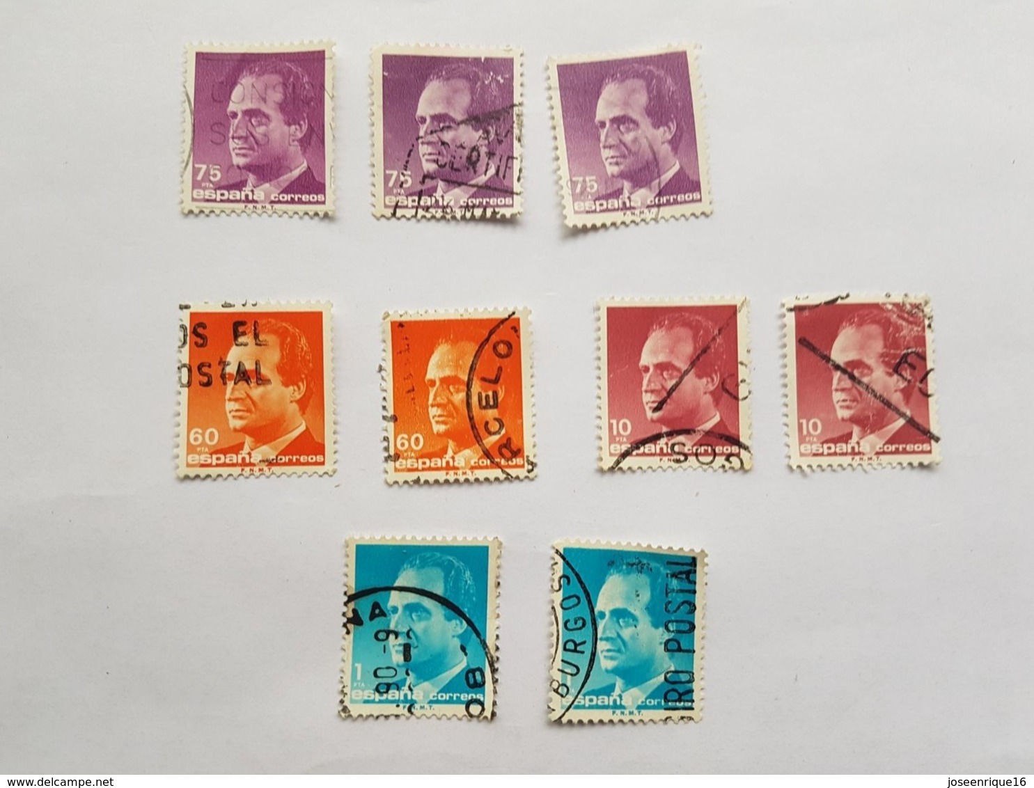 ESPAÑA REY JUAN CARLOS 75 PTA, 60 PTA, 10 PTA, 1 PTA,  9 SELLOS - 9 STAMPS - Oblitérés