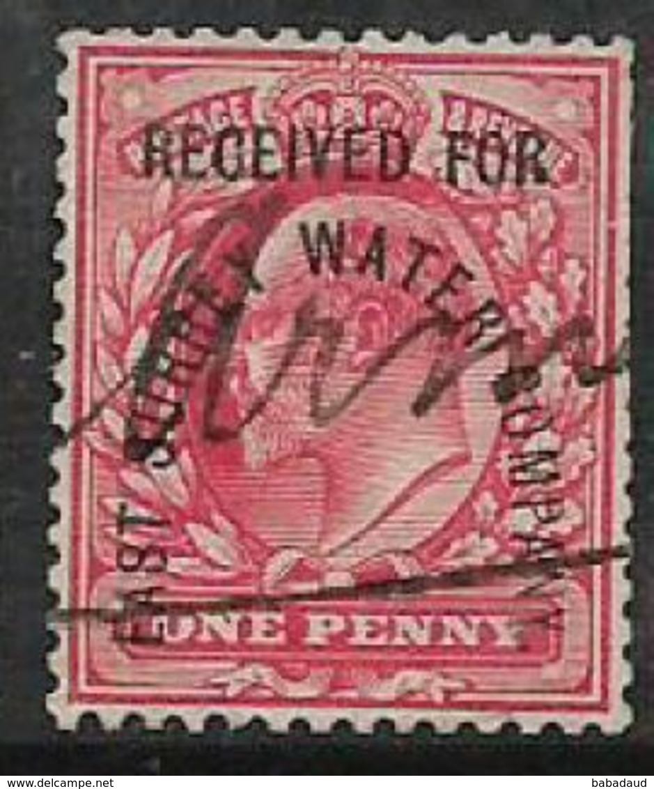 Great Britain, EVIIR, 1d, Opt RECEIVED FOR EAST SURREY WATER COMPANY, Used, M/s Cancellation - Fiscales