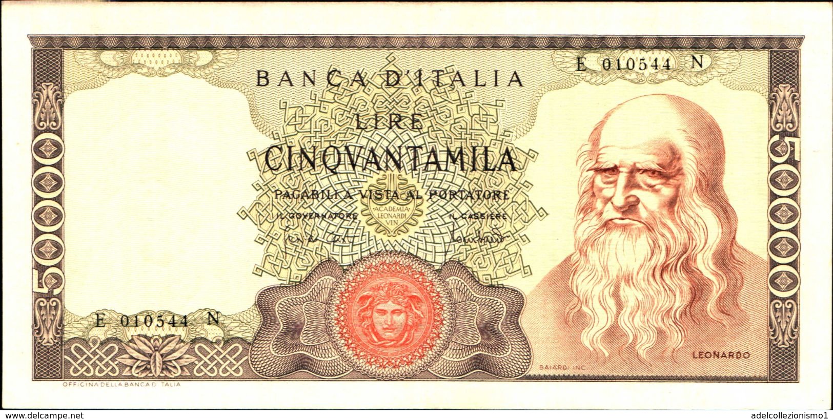 19969) BANCONOTA DA 50000 LIRE BANCA D'ITALIA LEONARDO DA VINCI SENZA FIBRILLE 19/07/19-vedi Foto - 50000 Lire