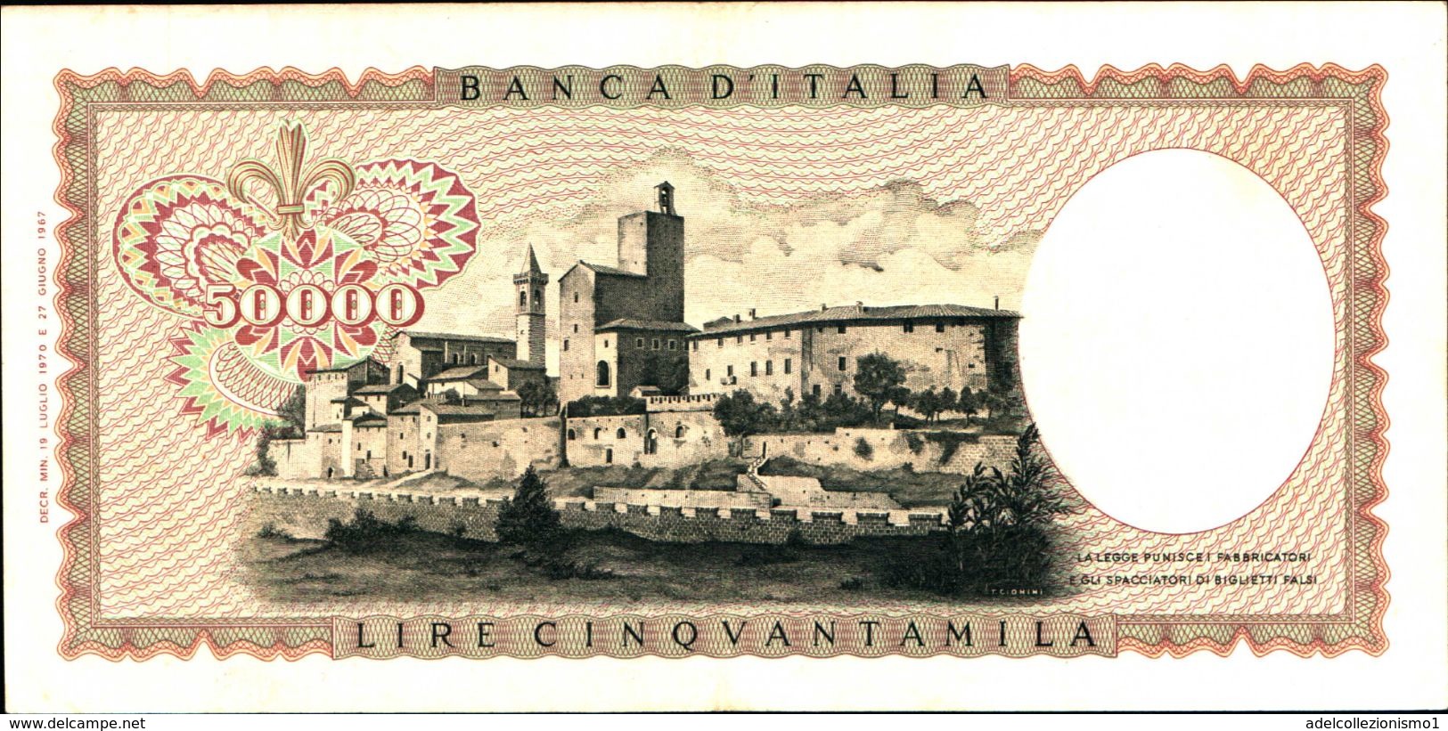 19969) BANCONOTA DA 50000 LIRE BANCA D'ITALIA LEONARDO DA VINCI SENZA FIBRILLE 19/07/19-vedi Foto - 50000 Liras