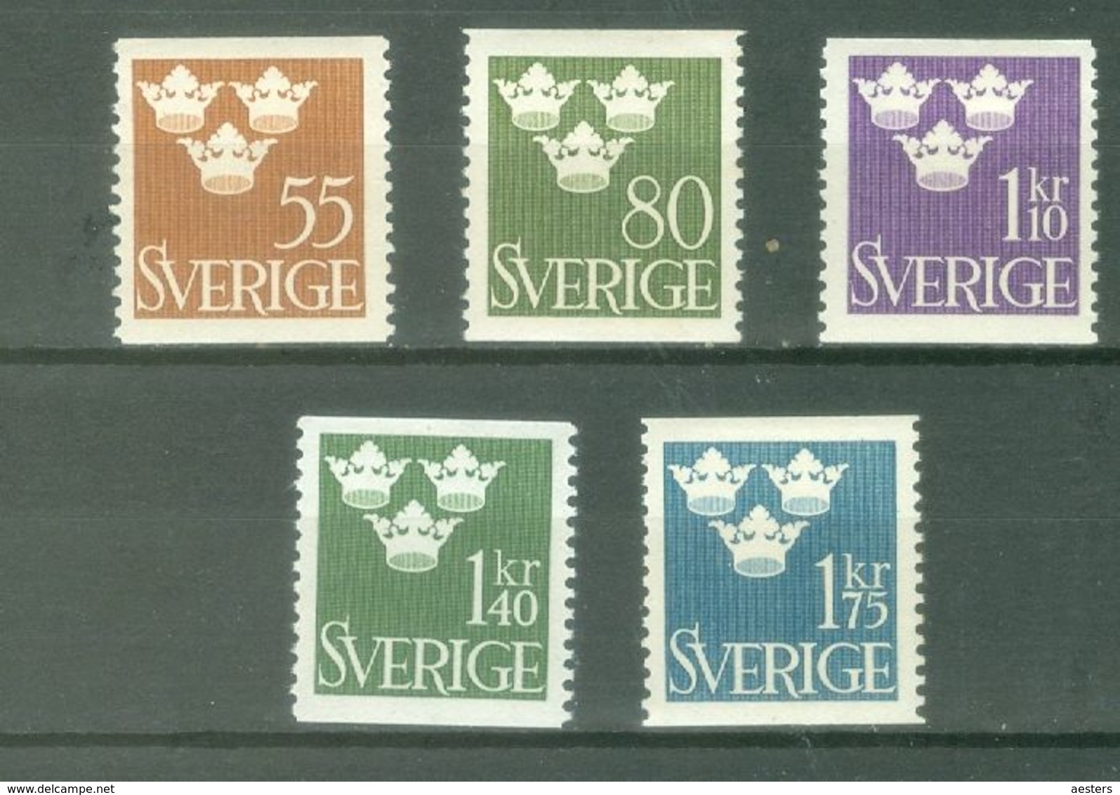 Sweden 1948; Tre Kronor, Michel 335-339.*(*) (MLH/MNH) - Unused Stamps