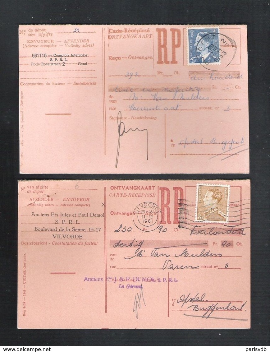 2 ONTVANGKAARTEN -  2 CARTES-RECEPISSE (917) - Other & Unclassified