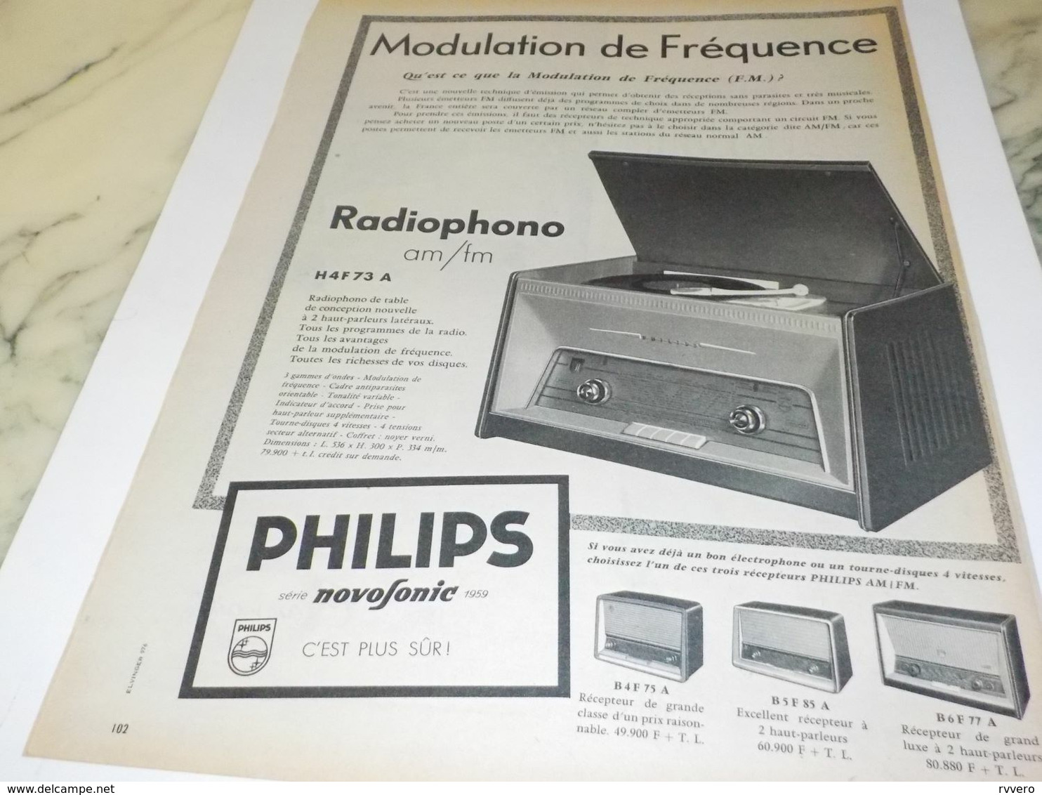 ANCIENNE PUBLICITE RADIOPHONOS PHILIPS 1958 - Sonstige & Ohne Zuordnung