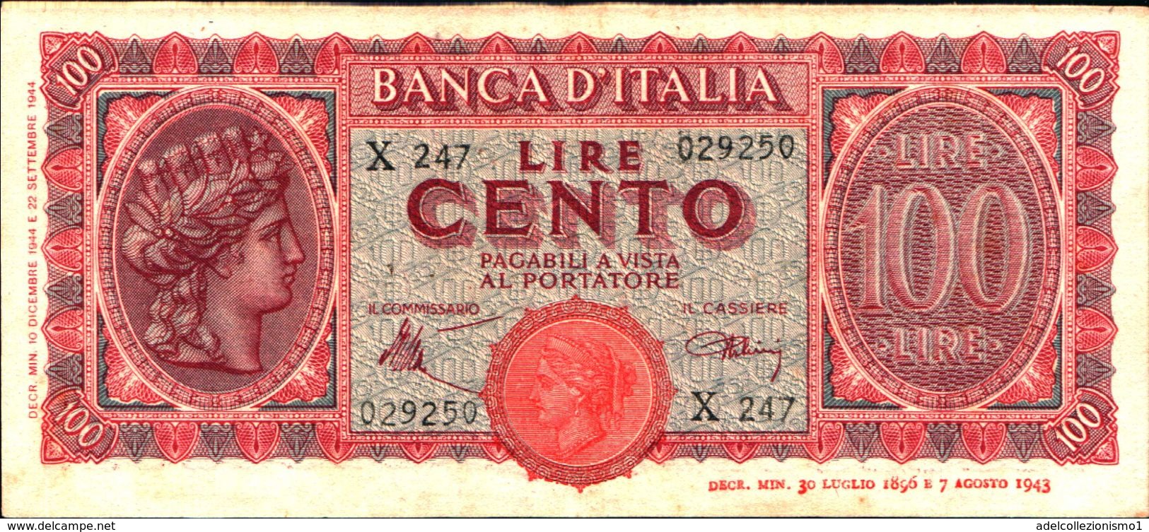 19987) BANCONOTA 100 LIRE ITALIA TURRITA 10-12-1944 -vedi Foto - 100 Lire