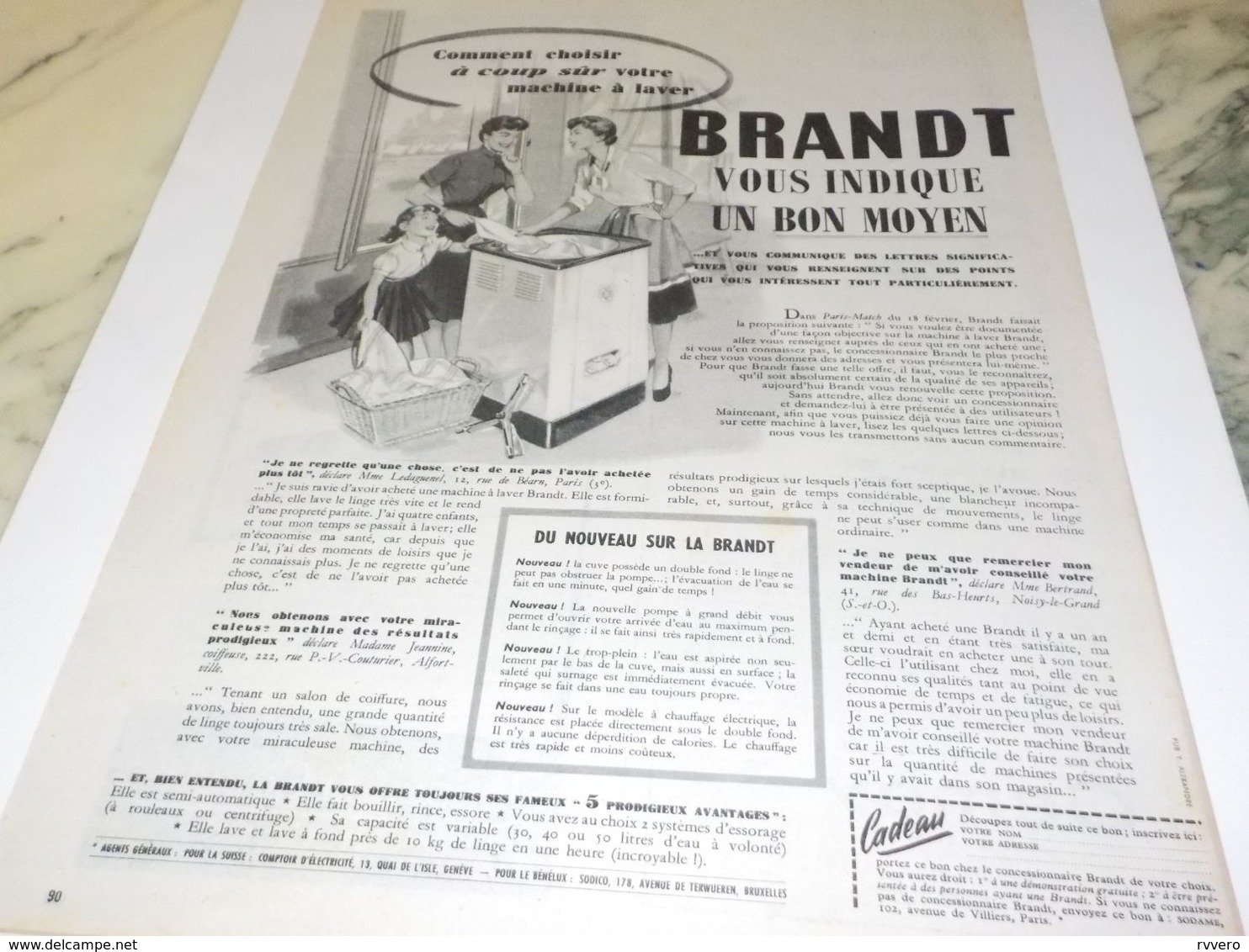 ANCIENNE PUBLICITE MACHINE A LAVER BRANDT 1955 - Andere Toestellen