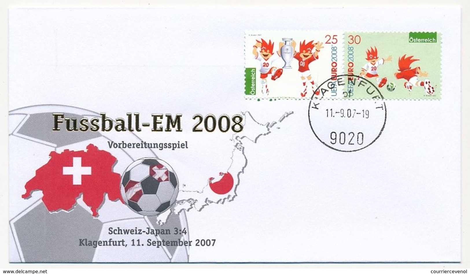 AUTRICHE - Championnat D'Europe EM 2008 - Env. Commémo. SUISSE - JAPON 11 Septembre 2007 Obl Klagenfurt - Fußball-Europameisterschaft (UEFA)