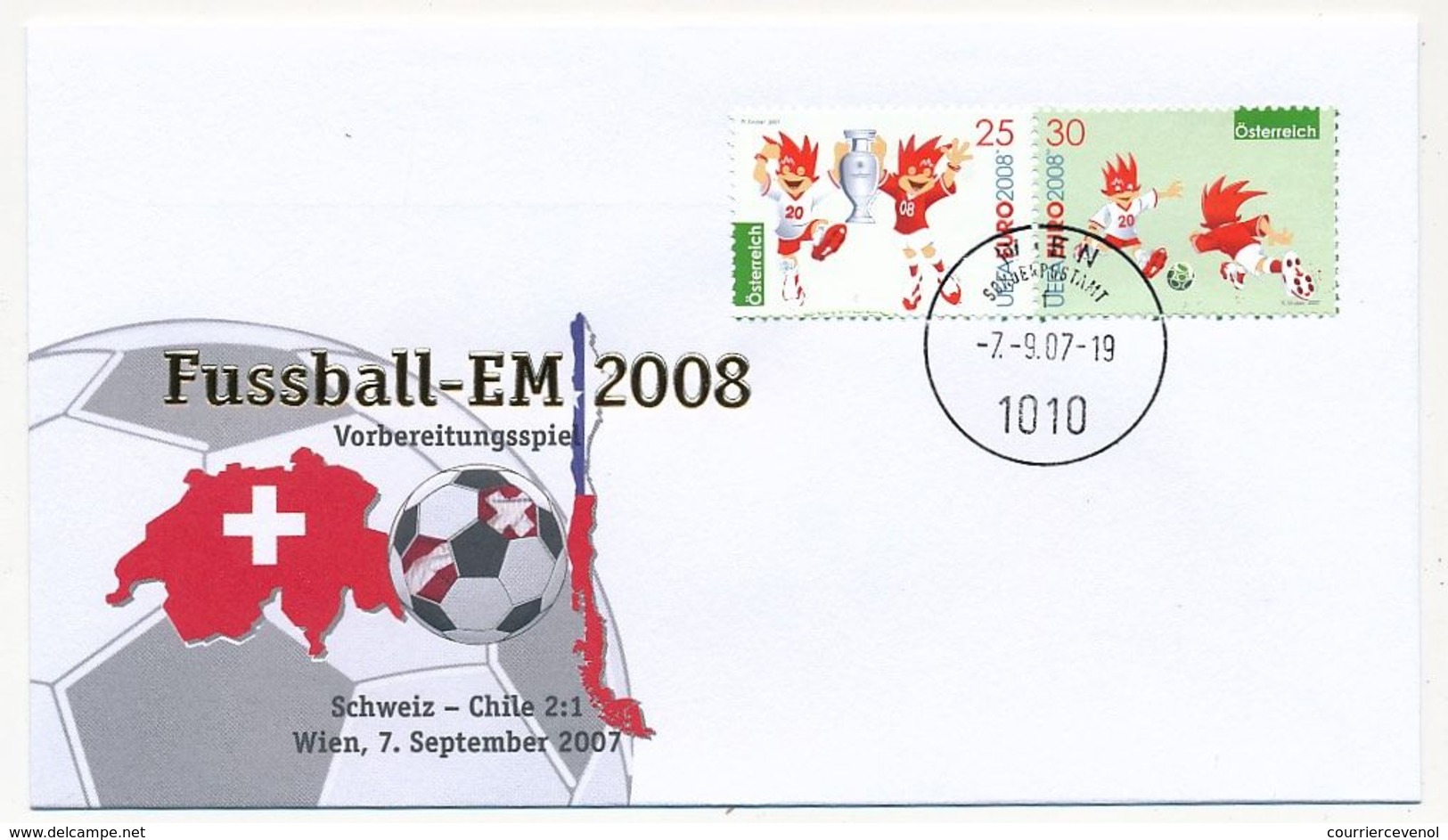 AUTRICHE - Championnat D'Europe EM 2008 - Env. Commémo. SUISSE - CHILI 7 Septembre 2007 Obl Klagenfurt - Fußball-Europameisterschaft (UEFA)