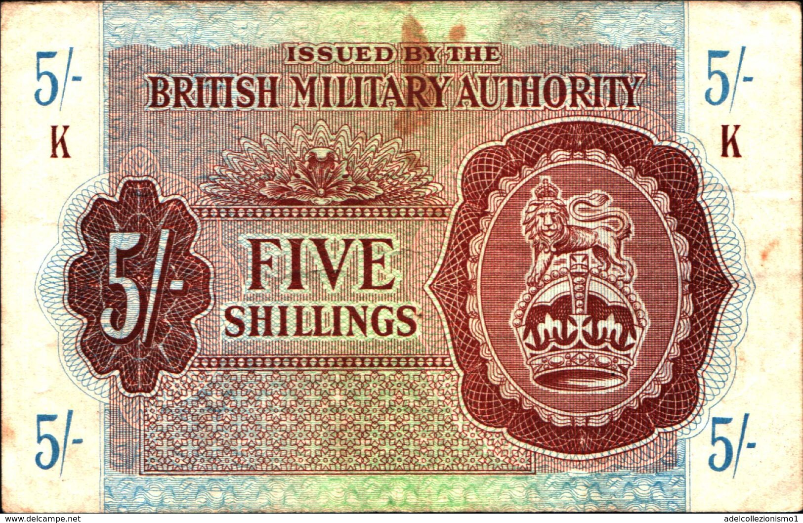 20008) BANCONOTA DELLA  BRITISH MILITARY AUTORITY " FIVE SHILLINGS"   -banconota Non Trattata.vedi Foto - Ocupación Aliados Segunda Guerra Mundial