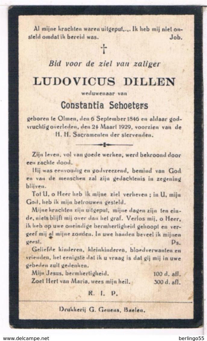 Dp. Dillen Ludovicus. Wed. Schoeters Constantia. ° Olmen 1846 † Olmen 1929 - Religion &  Esoterik