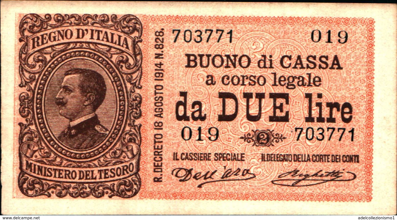 20039) BANCONOTA DA 2 LIRE BUONO DI CASSA VITTORIO EMANUELE III DECR 21 SETTEMBRE 1914 -banconota Non Trattata.vedi Foto - Occupation Alliés Seconde Guerre Mondiale