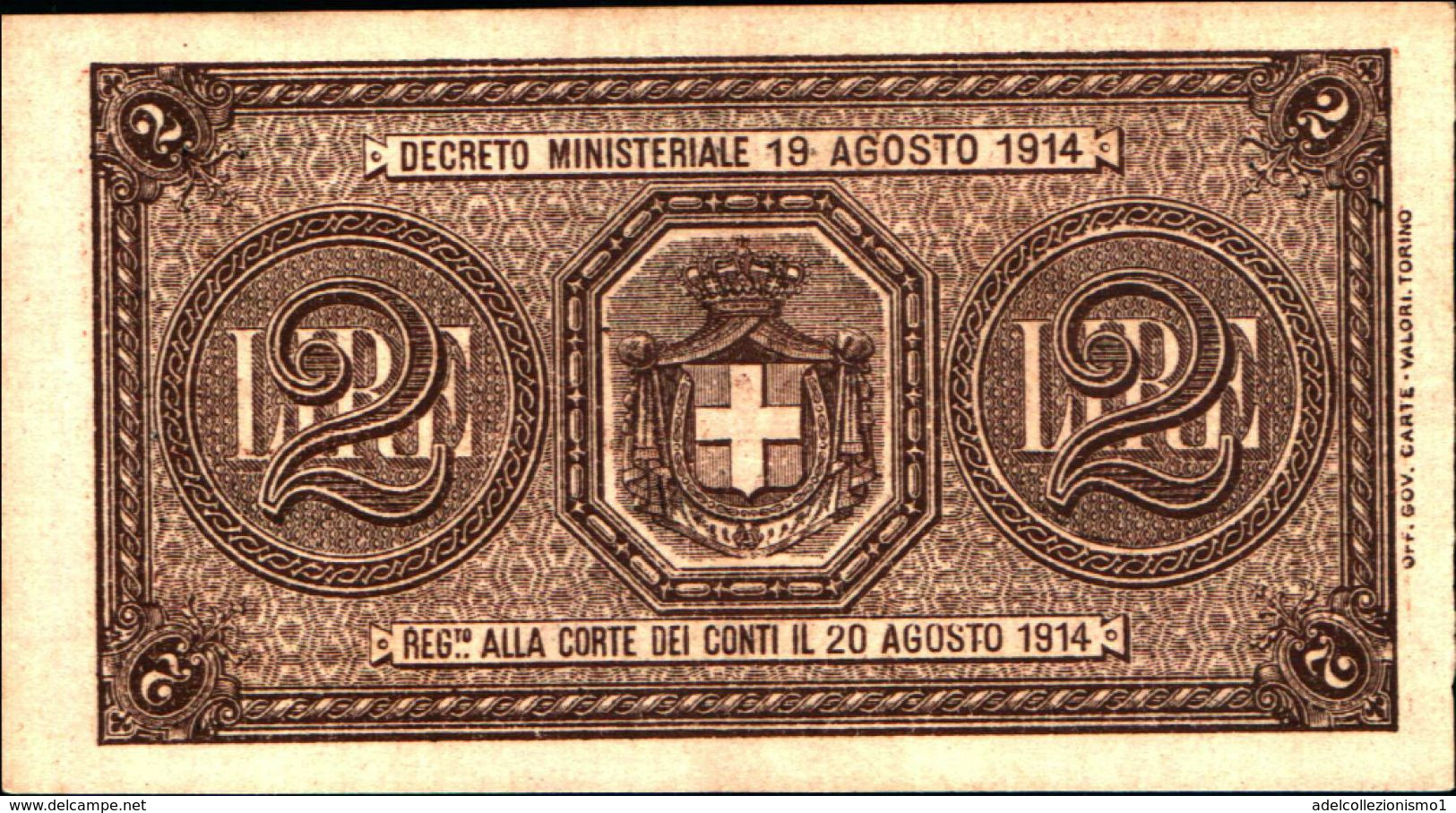 20039) BANCONOTA DA 2 LIRE BUONO DI CASSA VITTORIO EMANUELE III DECR 21 SETTEMBRE 1914 -banconota Non Trattata.vedi Foto - Occupation Alliés Seconde Guerre Mondiale