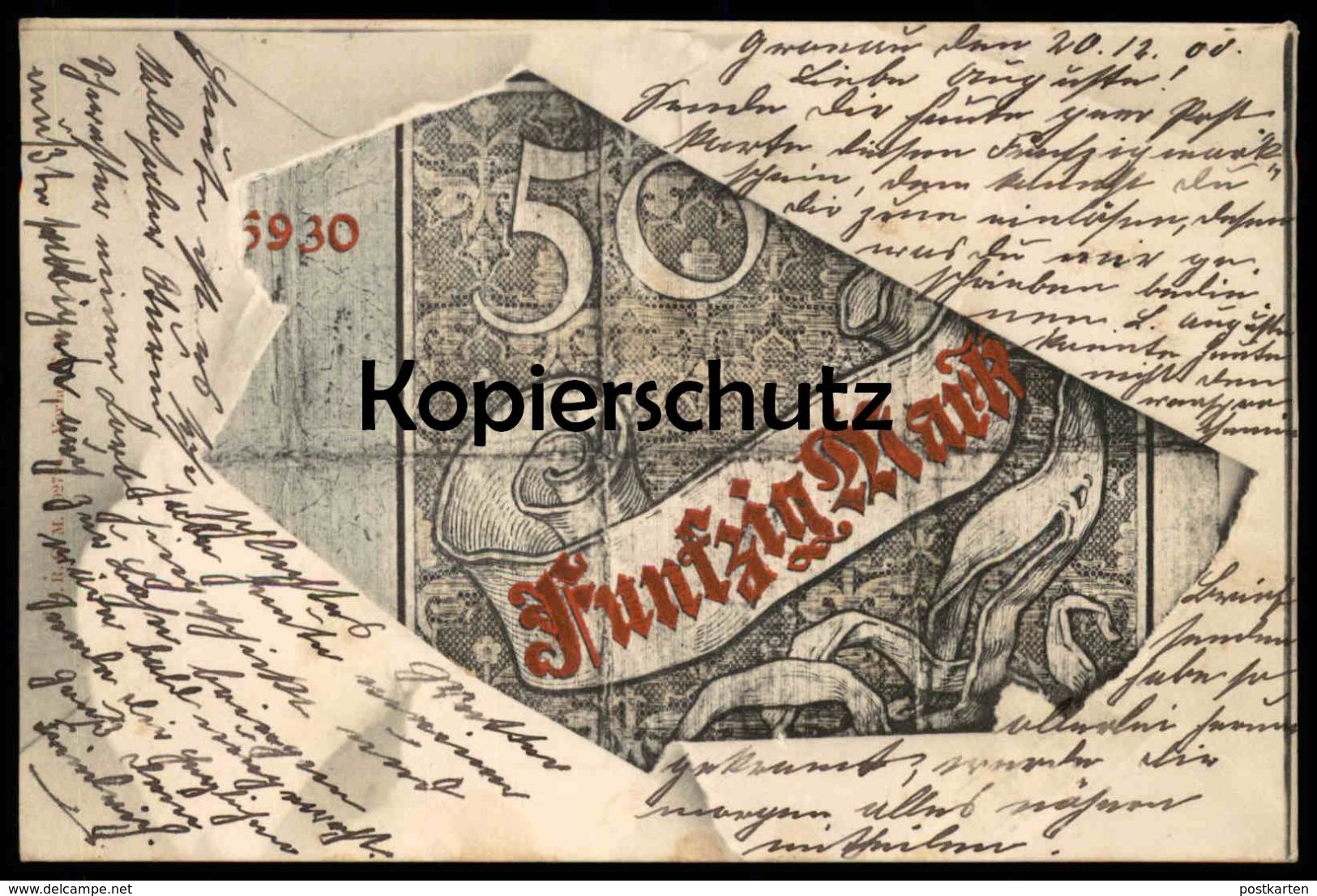 ALTE POSTKARTE GELDSCHEIN 50 MARK REICHSKASSENSCHEIN Um 1882 Money Monnaie Billet De Banque Bank Note Geld Cpa Postcard - Münzen (Abb.)