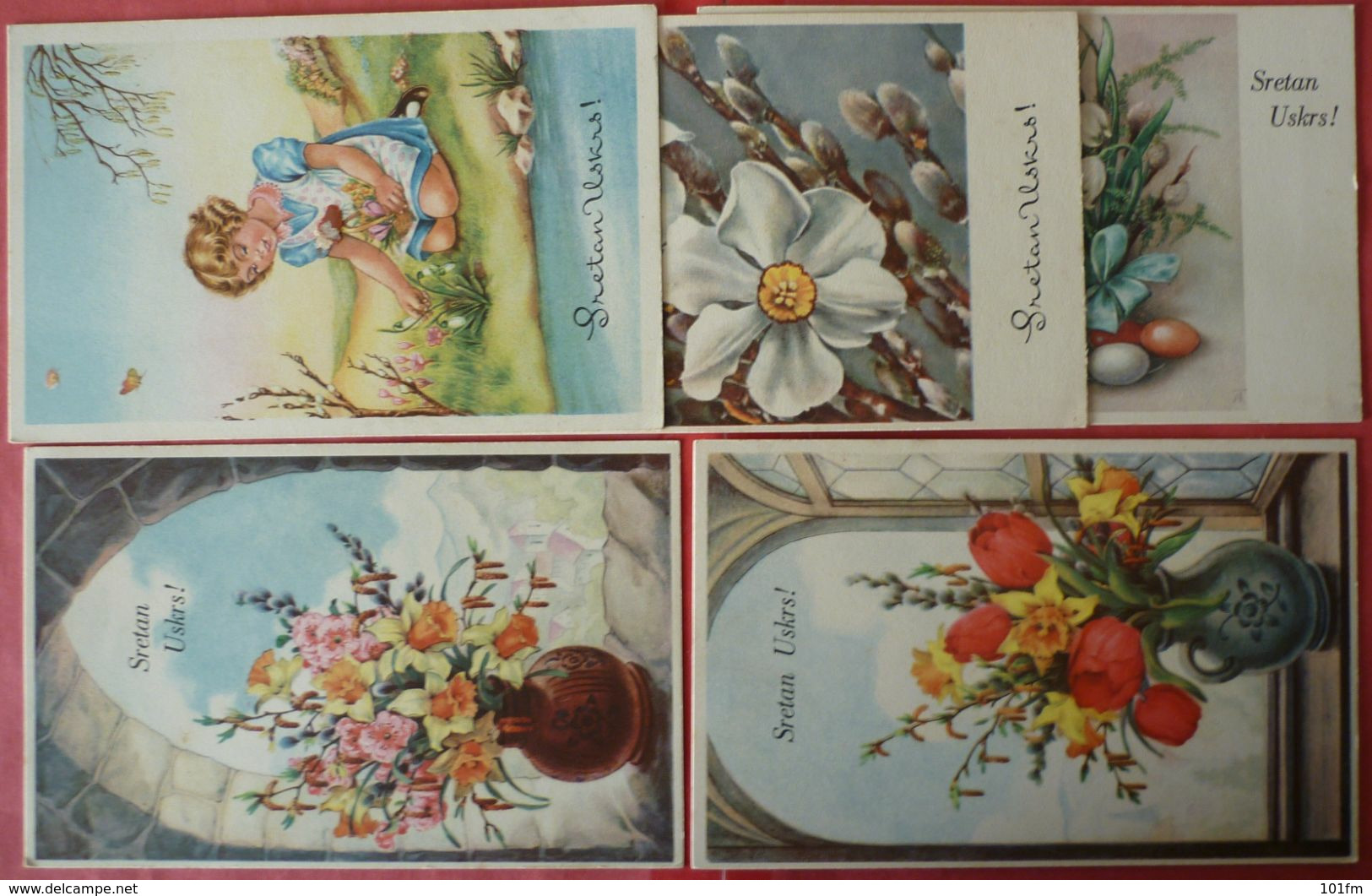 EASTER LOT OF 5 UNUSED POSTCARDS - SRETAN USKRS - Easter