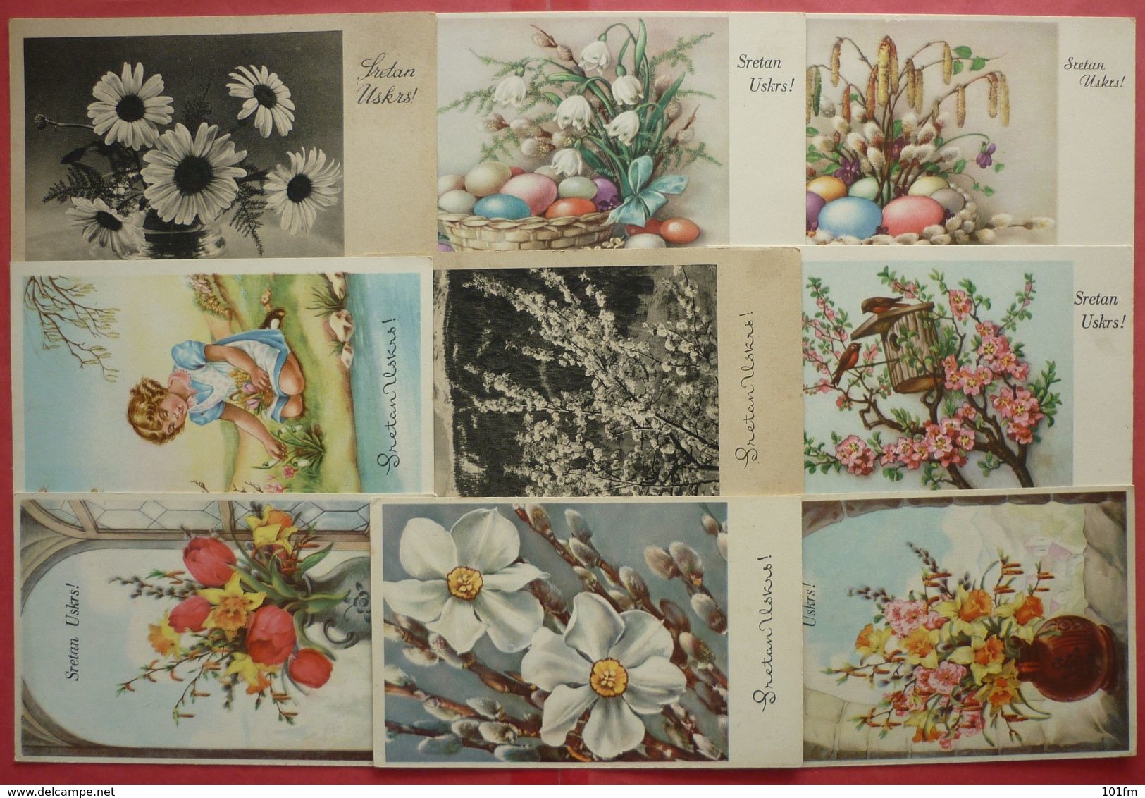 EASTER LOT OF 9 UNUSED POSTCARDS - SRETAN USKRS - Easter