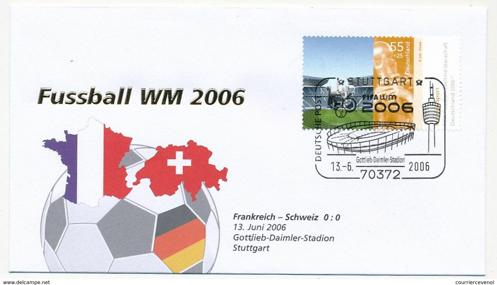 ALLEMAGNE - Enveloppe Commémo WM 2006 - FRANCE - SUISSE - Stuttgart 13/6/2006 - 2006 – Duitsland