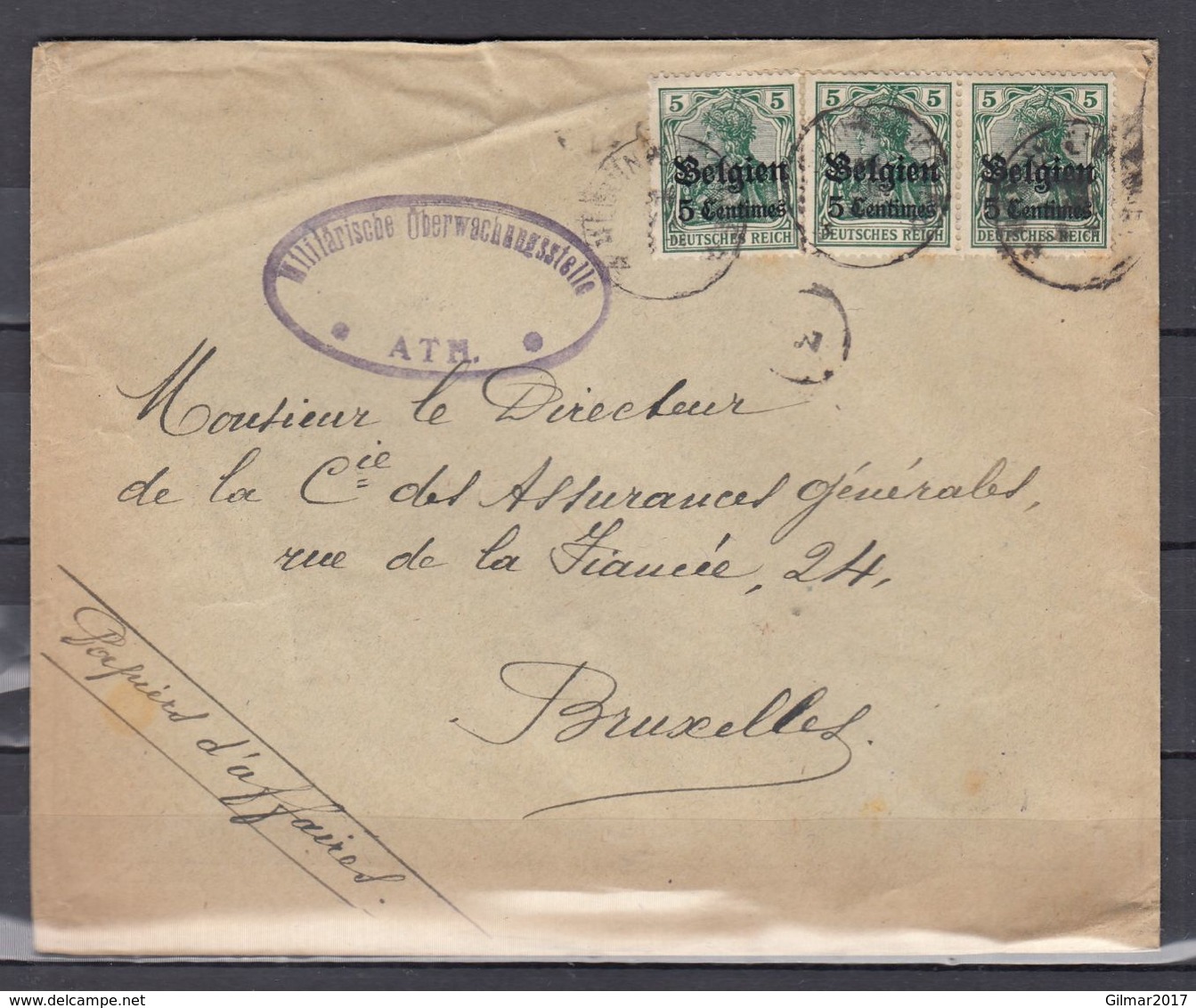 Brief Van Meslin L'Eveque (sterstempel) Naar Bruxelles - OC1/25 Gouvernement Général