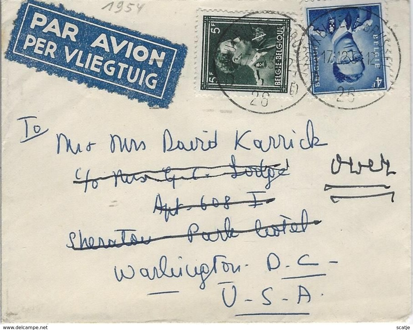 Boudewijn  Nr. 926  +   Leopold III  -   Per VLIEGTUIG Naar  Washington D.C.  -   1954  Bruxelles - Covers & Documents