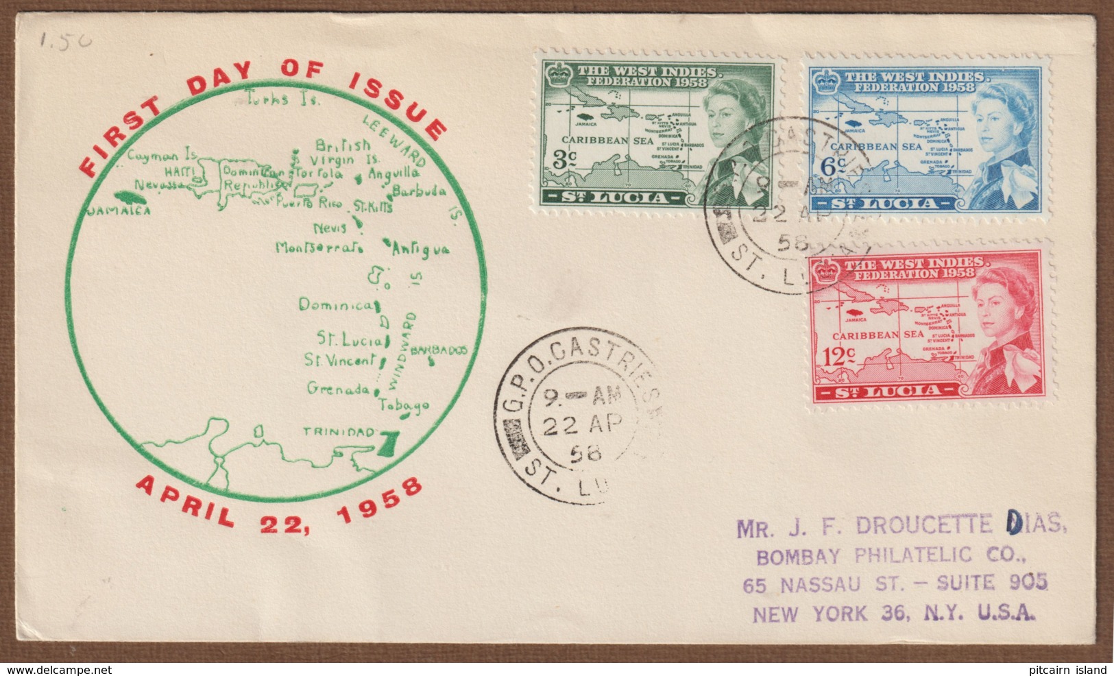 St. Lucia 1958 FDC  The West Indies Federation - St.Lucia (1979-...)