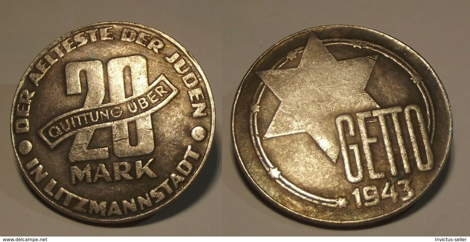 GETTO 20 MARK 1943 LITZMANNSTADT GERMAN COIN MONETA GHETTO EBREI JUDE JUIFE Auschwitz JUDE EBREI GERMANY - Verzamelingen