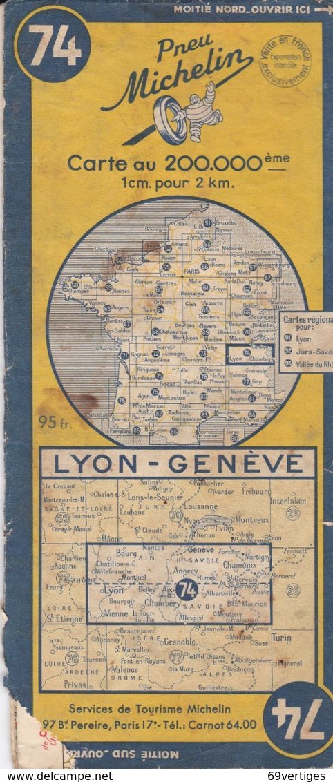 MICHELIN 74, FRANCE, LYON - GENEVE - Cartes Routières