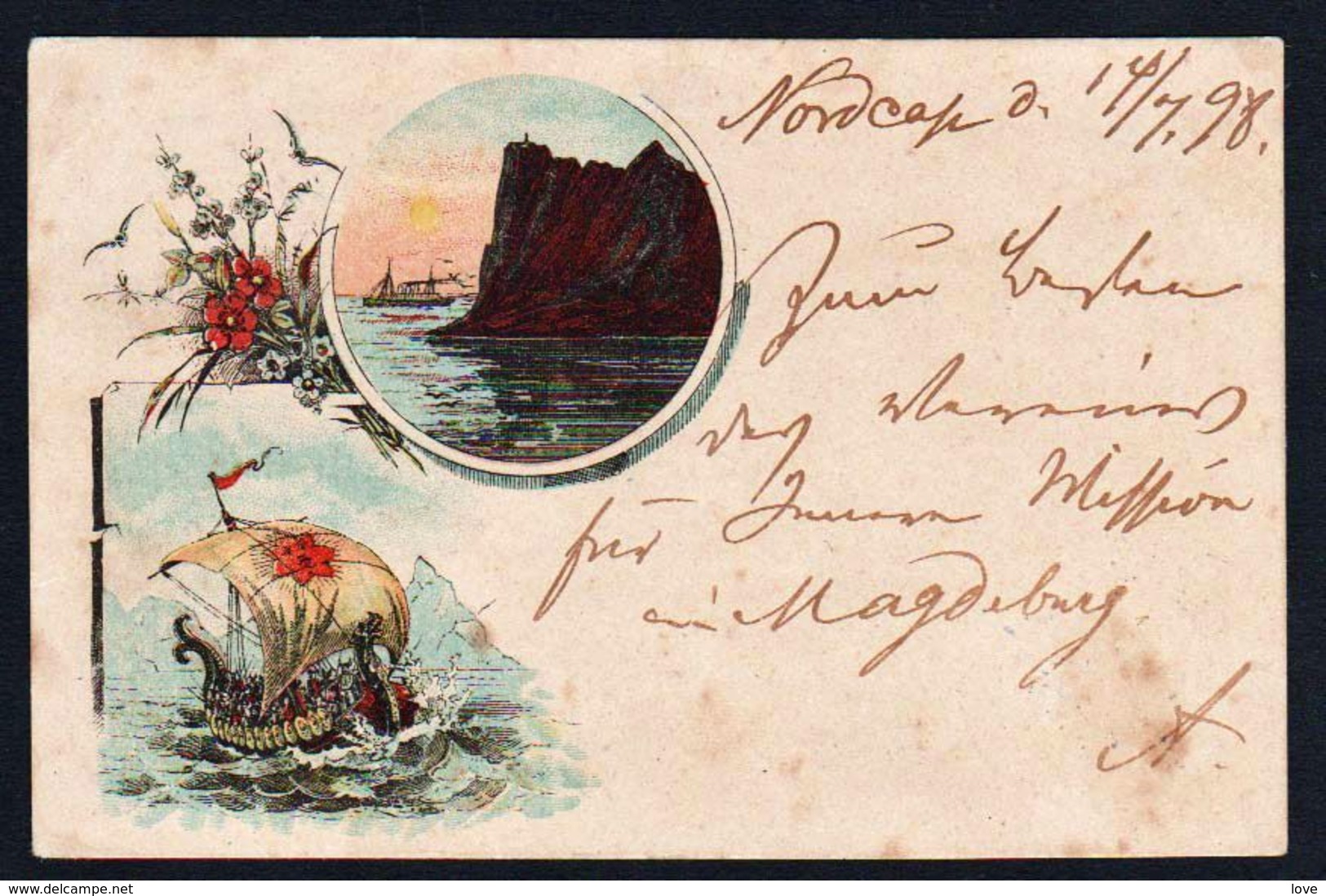 MISSIONS POLAIRES: Norvège Spitzberg. Carte De La Mission De Magdebourg. RARE Cachet Postal Advent Bay 13/07/1898....... - Arktis Expeditionen