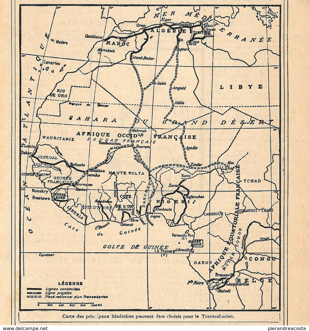 Carte Des Principaux Itineraires Transsahrien. Stampa 1930 - Prints & Engravings