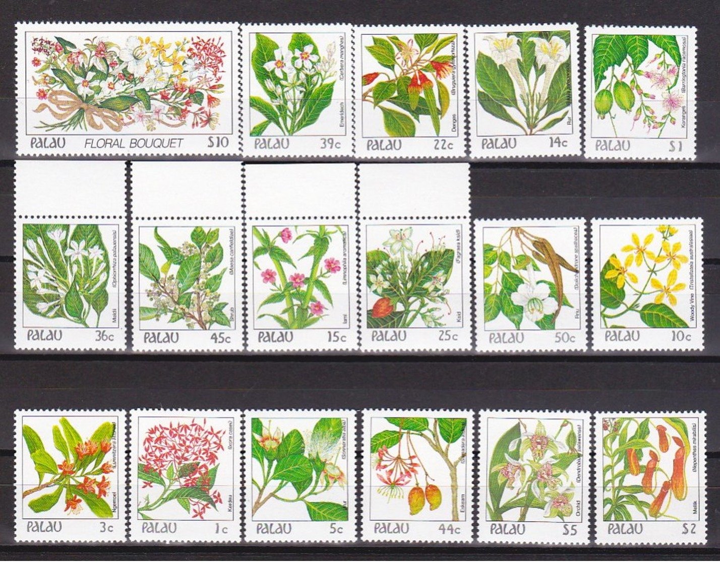 1987/8-(MNH=**) Palau S.17v."fiori" - Palau