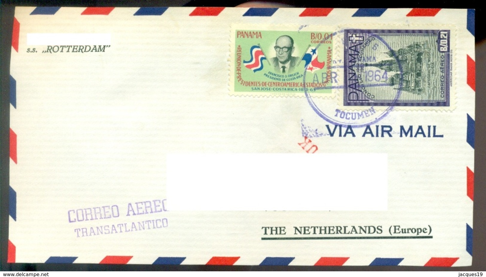 Panama 1964 Front Of Airmail Cover To Netherlands From SS Rotterdam Please Read Description - Panama