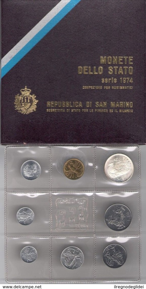 SAN MARINO - SERIE COMPLETA ANNO 1974 - 8 VALORI INCLUSO 500 ARGENTO - SCATOLA - San Marino