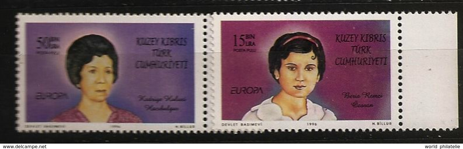 Turquie Chypre Turc RTCN 1996 N° 392 / 3 ** Féminisme, Femmes, Europa, Emission Conjointe Hulusi-Hacibulgur Remzi Ozoran - Otros & Sin Clasificación