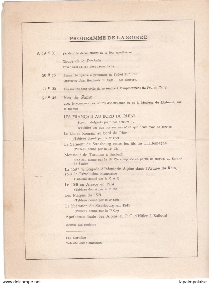 Militaria  Documents Fête Du Régiment Du 159 Brigade D'infanterie Alpine A Zuflucht (Allemagne ) 1947 Au PC Hitler - Documents
