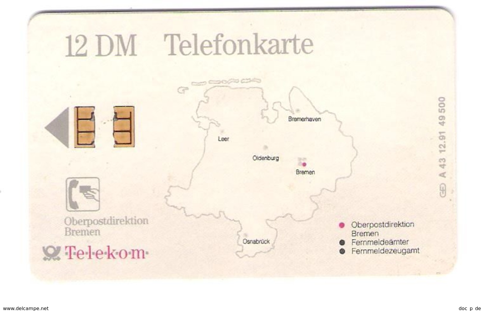 Germany  - A 43/91 - Telekom Oberpostdirektion Bremen - A + AD-Series : Werbekarten Der Dt. Telekom AG