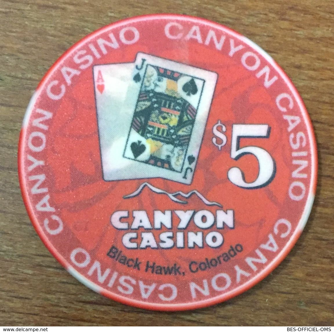 ÉTATS-UNIS USA COLORADO BLACK HAWK CANYON CASINO INDIAN CHIP $5 JETON TOKEN COIN CLOSED FERMÉ - Casino