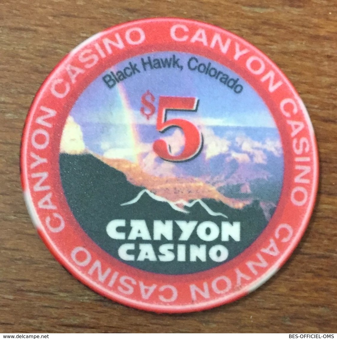 ÉTATS-UNIS USA COLORADO BLACK HAWK CANYON CASINO INDIAN CHIP $5 JETON TOKEN COIN CLOSED FERMÉ - Casino