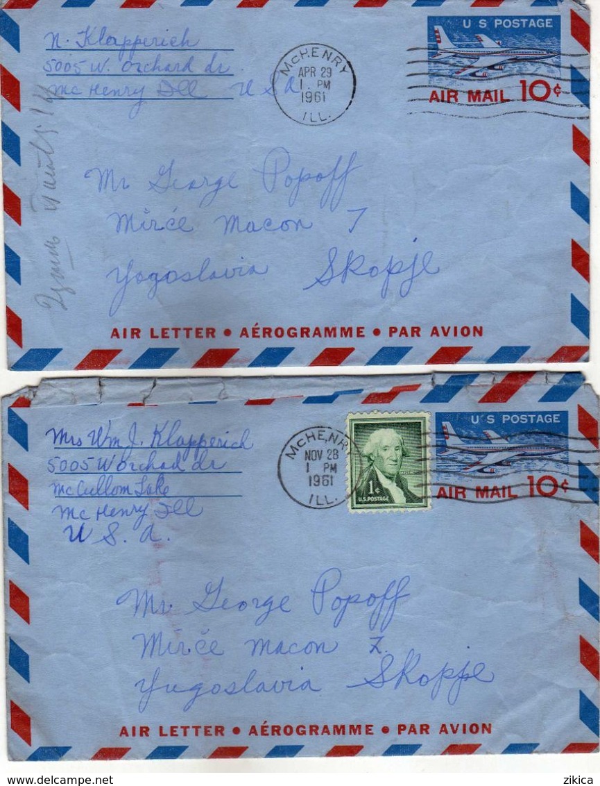 United States  ,Two Aerogramme - AIR MAIL Via Macedonia 1961 - 3a. 1961-… Usati