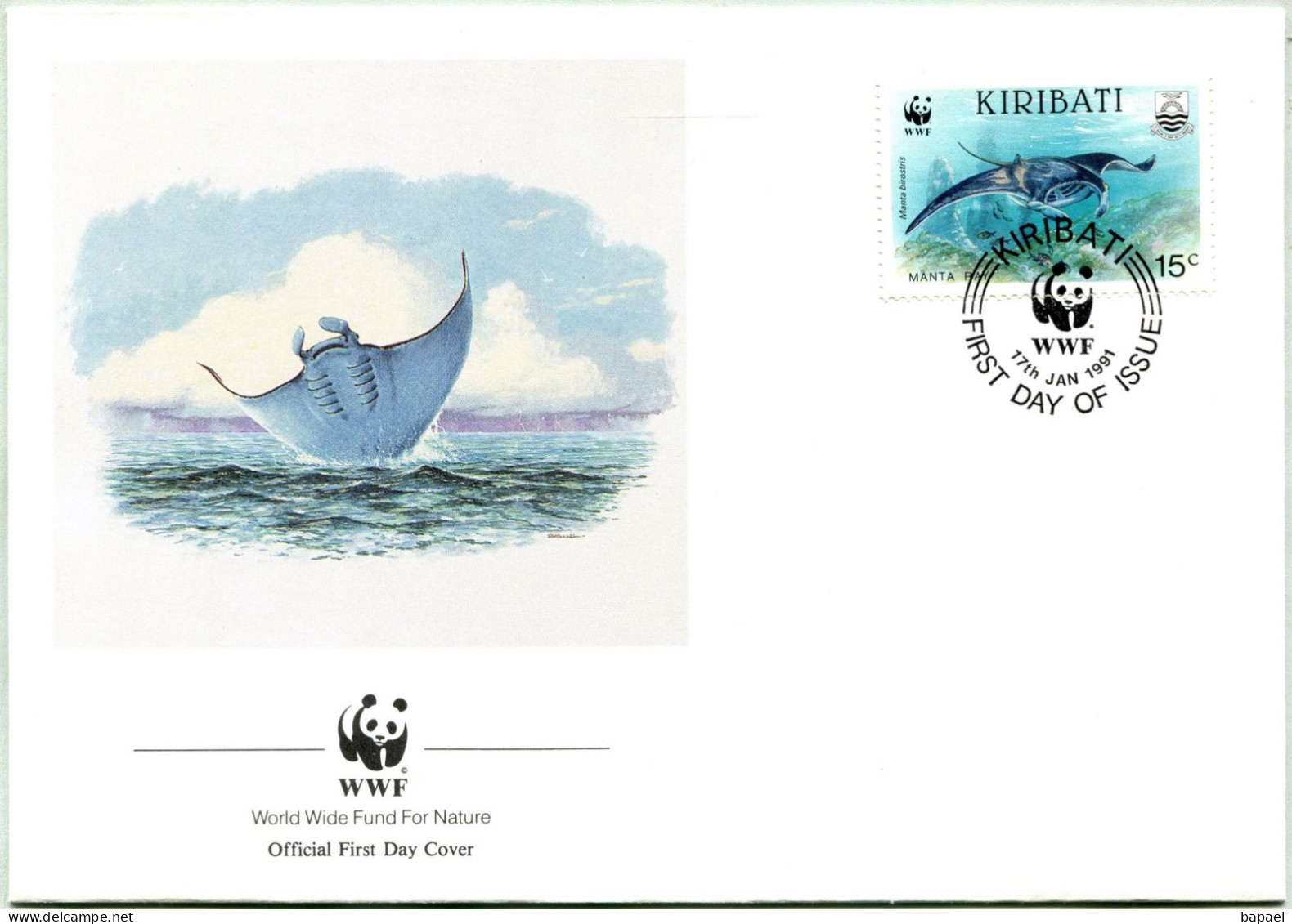 Enveloppe F.D.C. De Kiribati (1991) (WWF) - Le Requin Baleine Et La Raie Manta - (N° Yvert & Tellier 238 à 241) - Lesotho (1966-...)