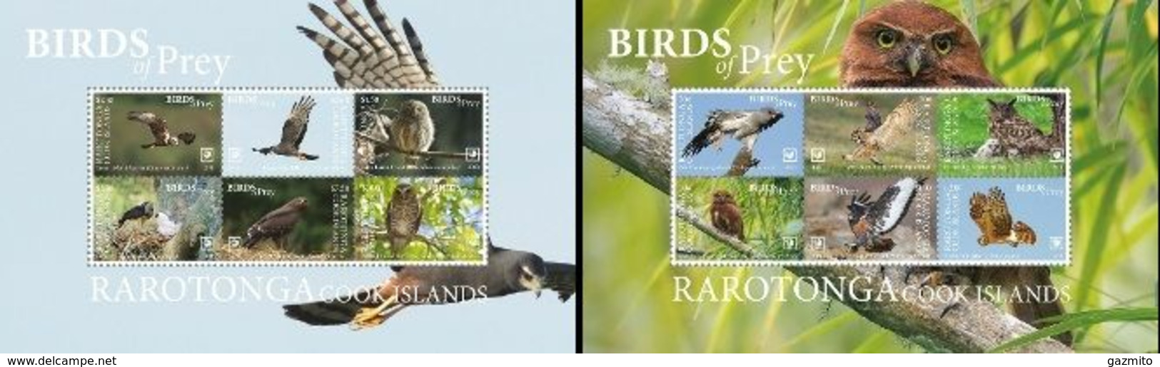 Rarotonga 2018, Birds Of Prey, Eagles, Owls, Hawk, 12val In 2blocks - Tonga (1970-...)